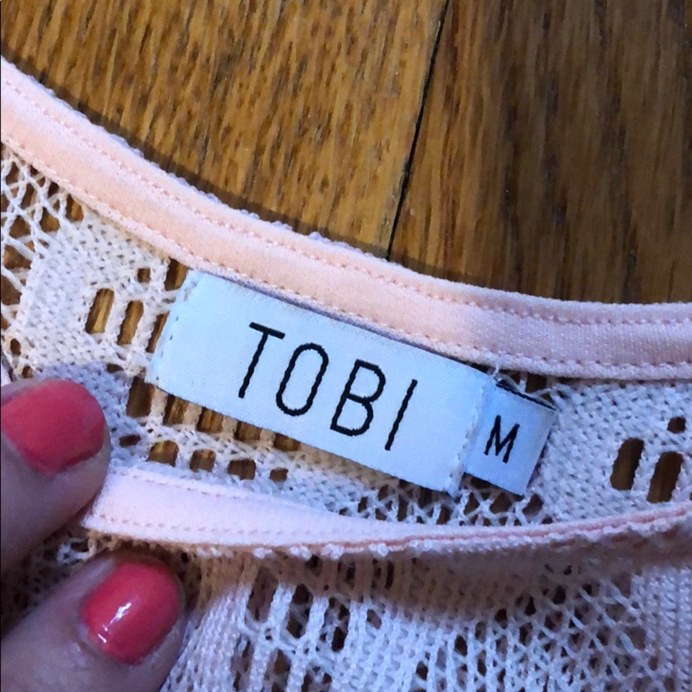 Tobi Pink Lace Fringe Top Medium Y2K - Picture 2 of 3